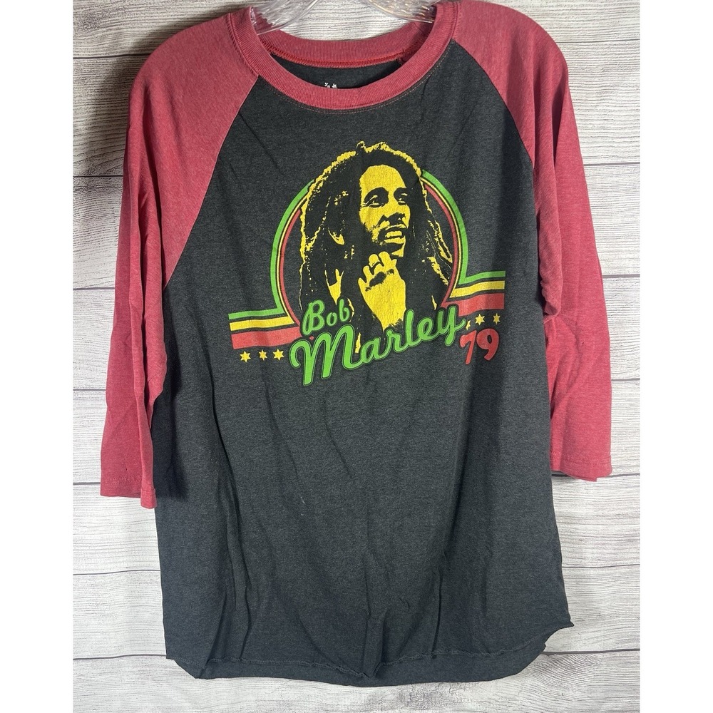 Bob Marley Reggae Graphic Raglan T-Shirt Music Festival Rasta Men's Large